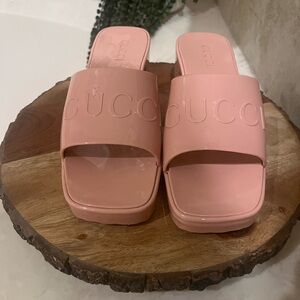 Gucci Pink Patent Slide Mules